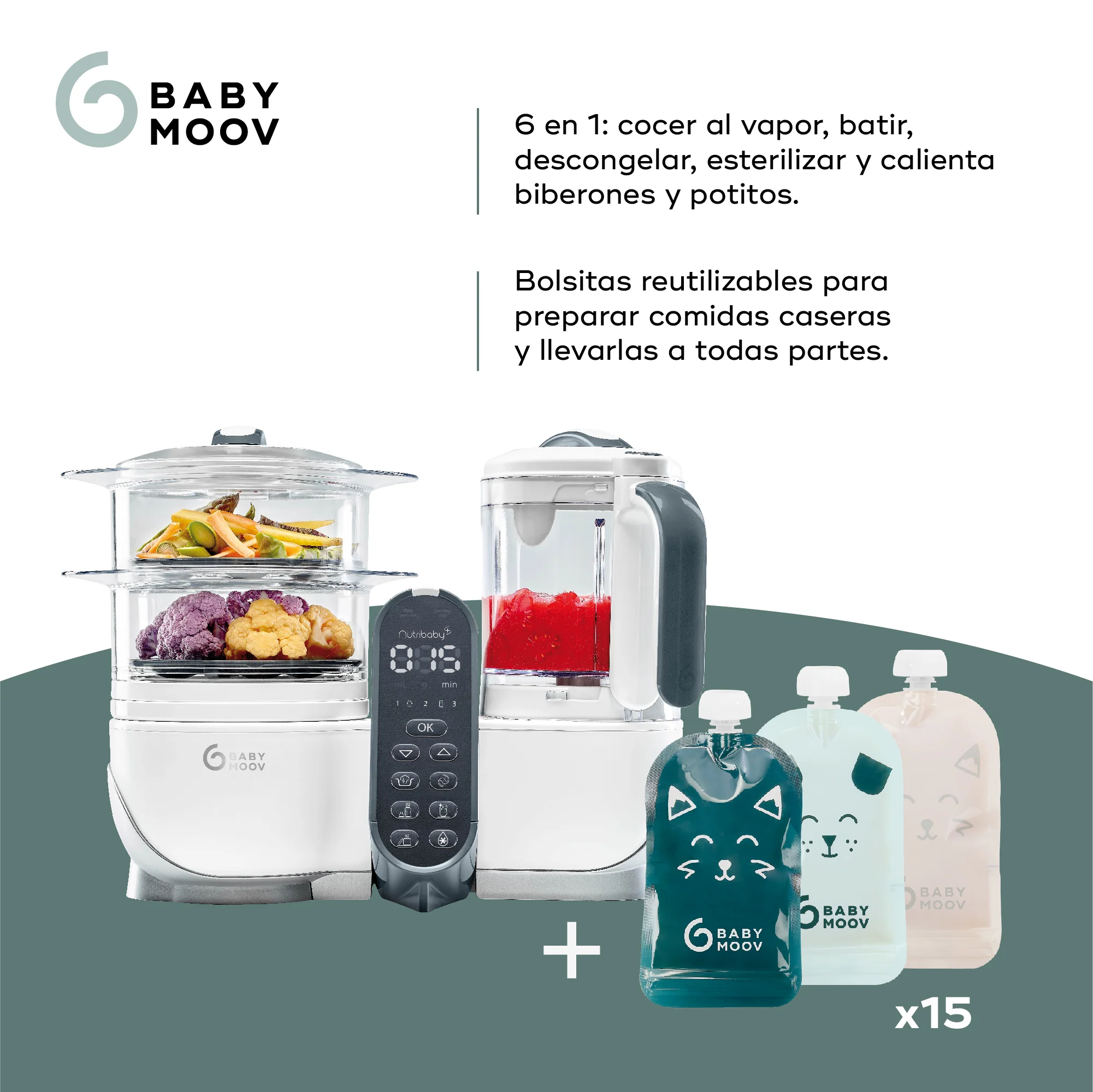 Pack especial: Robot de cocina Nutribaby(+) + 15 Cantimploras Isy Pouches - Imagen 4