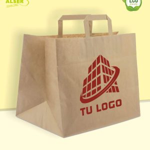 Bolsa grande  de papel kraft  con asa plana